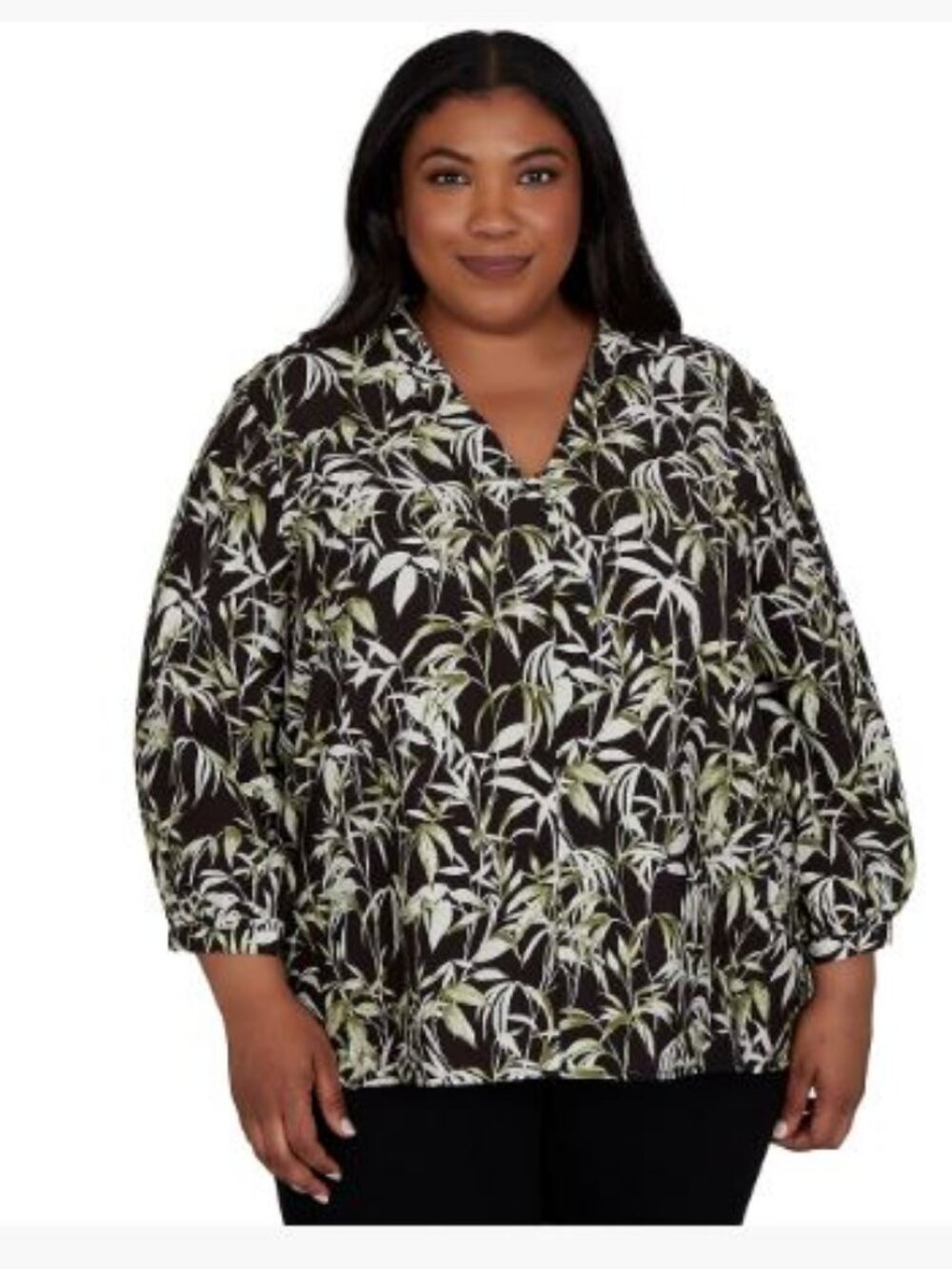 NWT EMALINE 3/4 Sleeve Plam Leaf Print Top (Rayon/Nylon) - 1x
